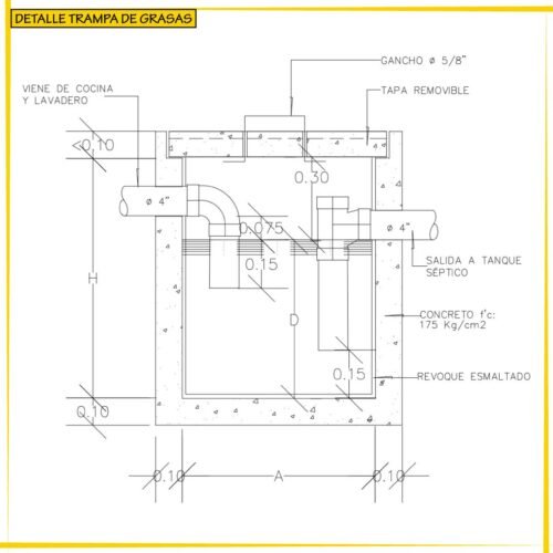 DETALLE TRAMPA DE GRASAS DE POZO SÉPTICO DWG