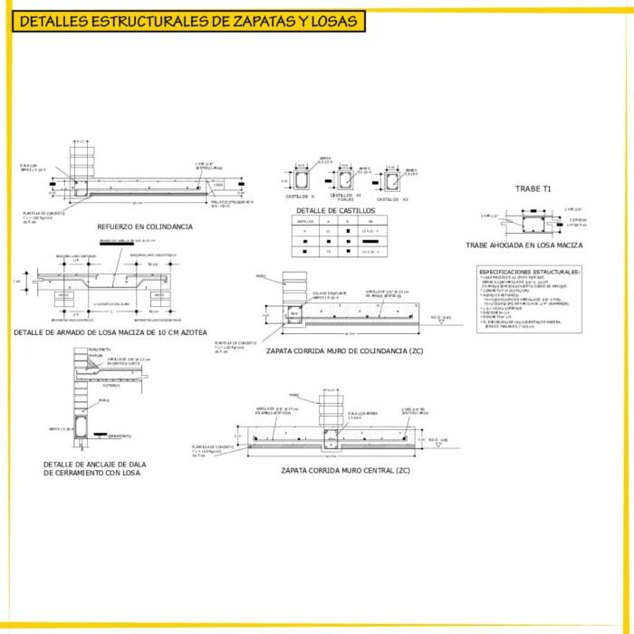 DETALLES ESTRUCTURALES DE ZAPATAS Y LOSA 2024