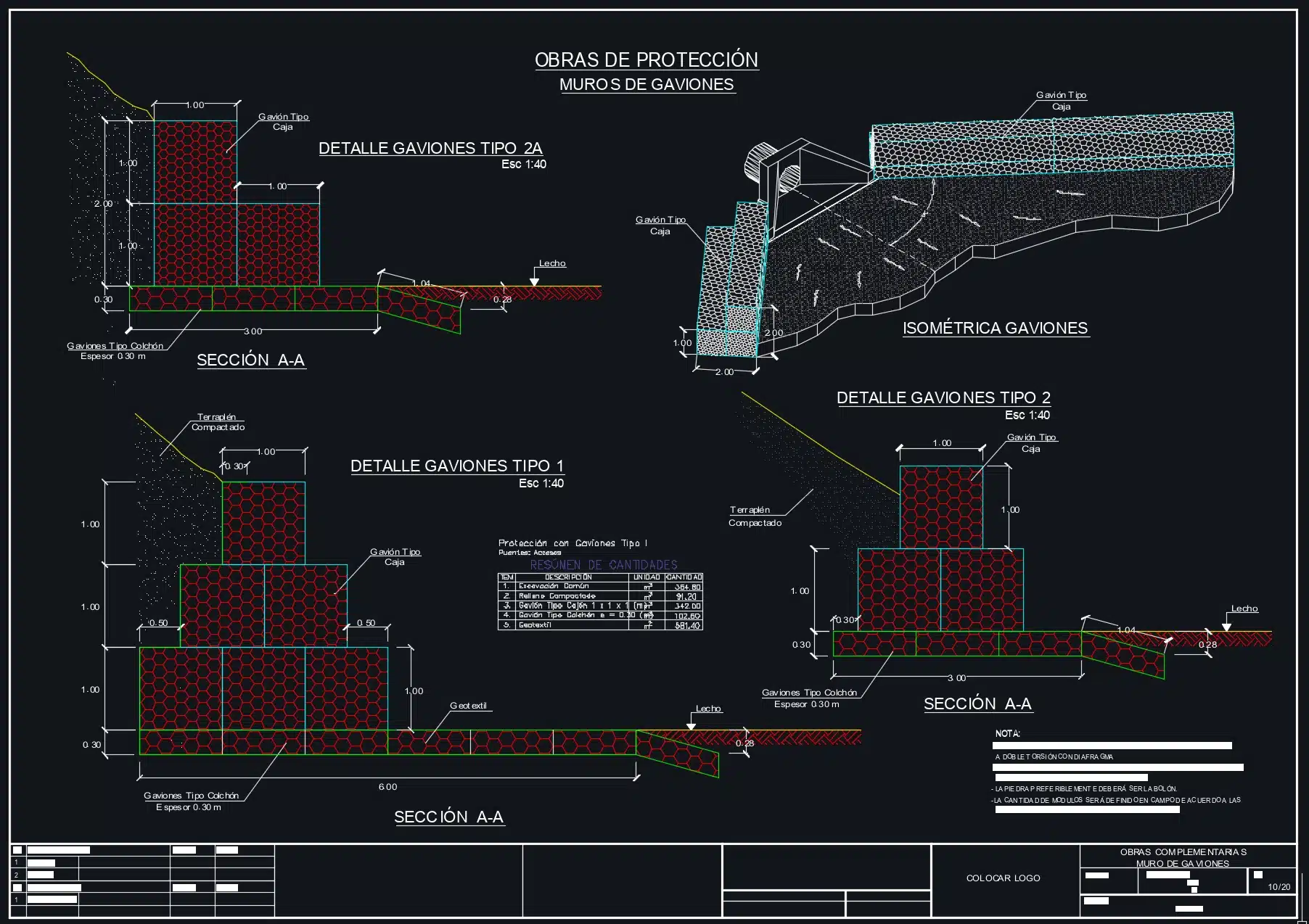 Detalle constructivo Muro de Gaviones (AutoCAD) 3 MURO DE GAVIONES