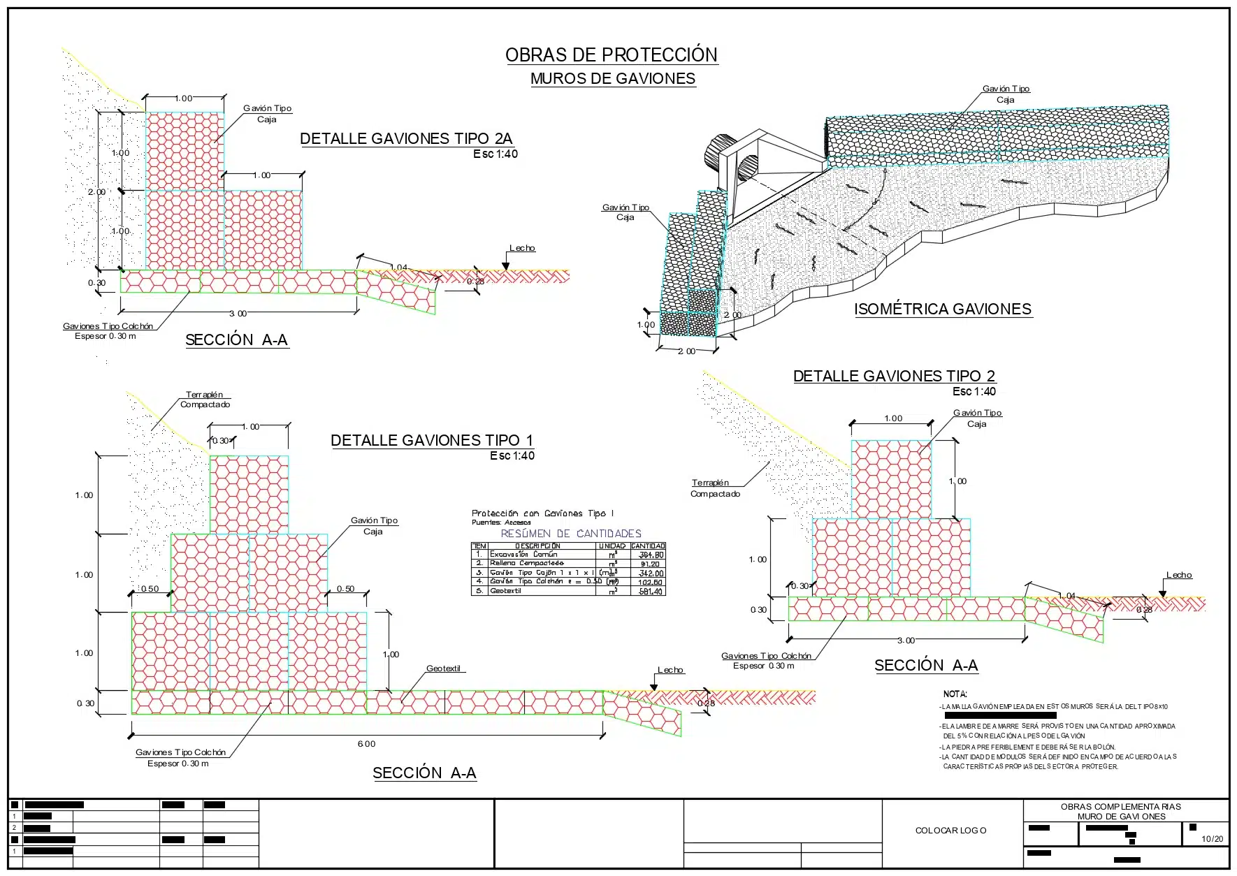 Detalle constructivo Muro de Gaviones (AutoCAD) 4 MURO DE GAVIONES