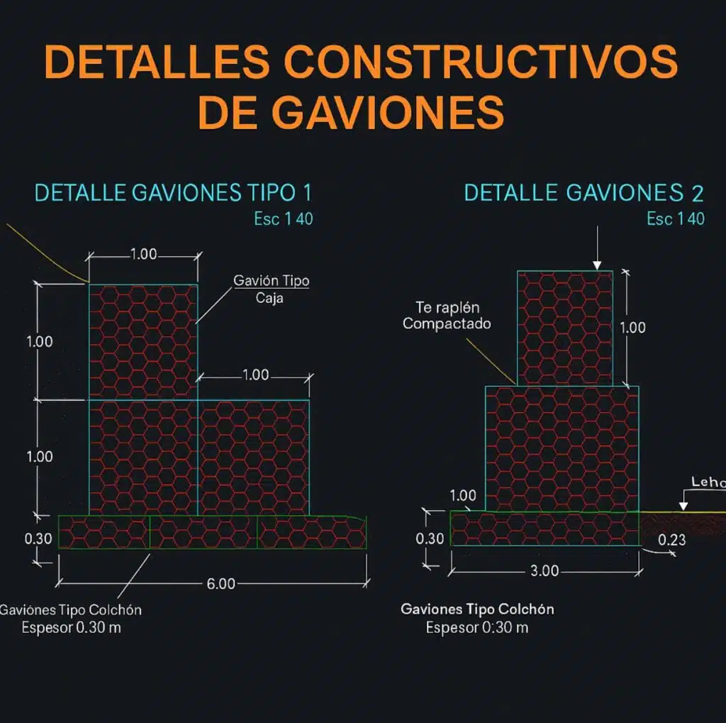 DETALLE CONSTRUCTIVO DE MURO DE GAVIONES