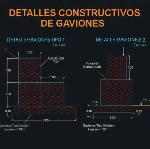 DETALLE CONSTRUCTIVO DE MURO DE GAVIONES