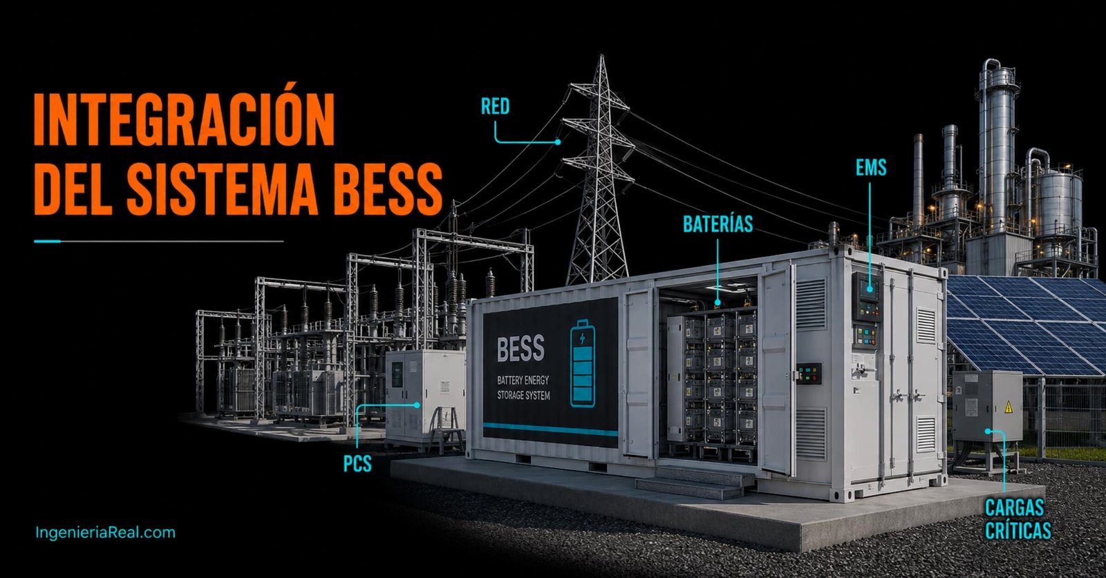 Sistema BMS y EMS para monitoreo de baterías industriales BESS con control de temperatura, estado de carga y seguridad