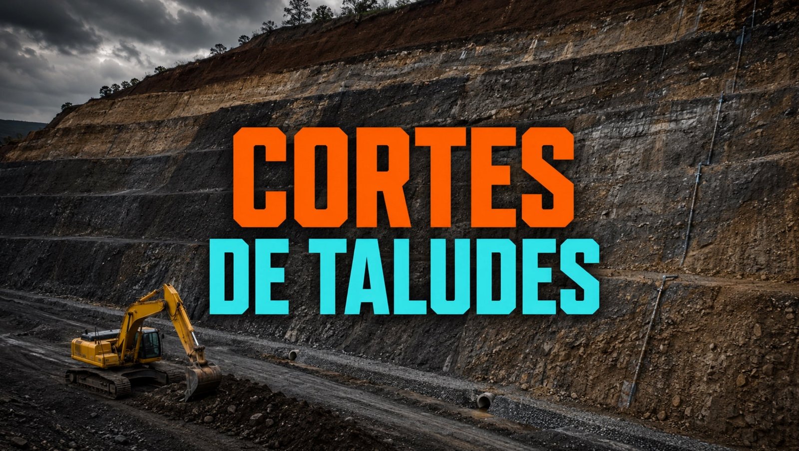 Cortes de taludes en una ladera con excavadora trabajando